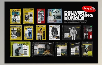 Download Delivery Packaging Mockup Bundle (<span class='badge badge-warning'>PNG</span>, PSD, <span class='badge badge-warning'>PDF</span>)